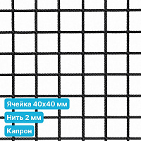Антидроновая сетка 40х40 2 мм капрон черная безузловая